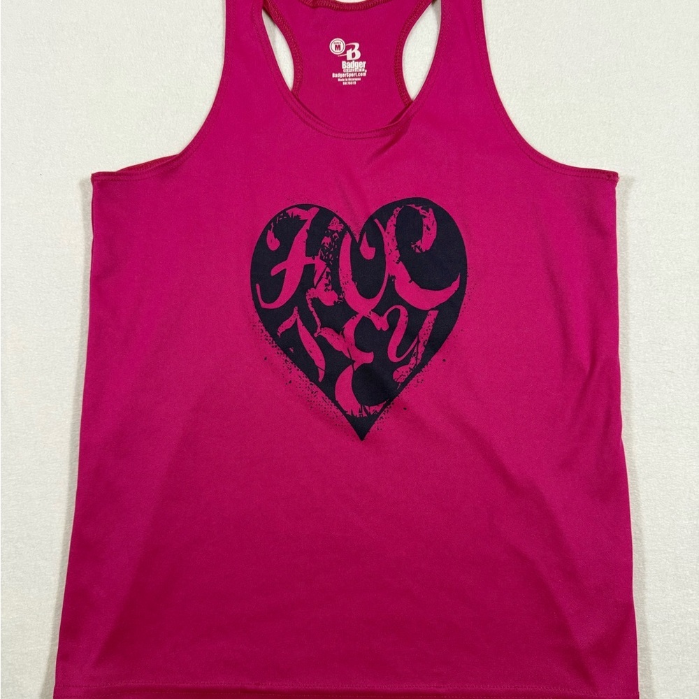 Badger Sports Hot Pink Tank with Navy Hockey Heart Graphic Size Medium